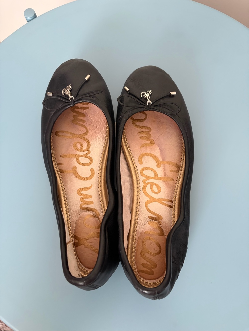 Sam Edelman Black Leather Bow Ballet Flats
